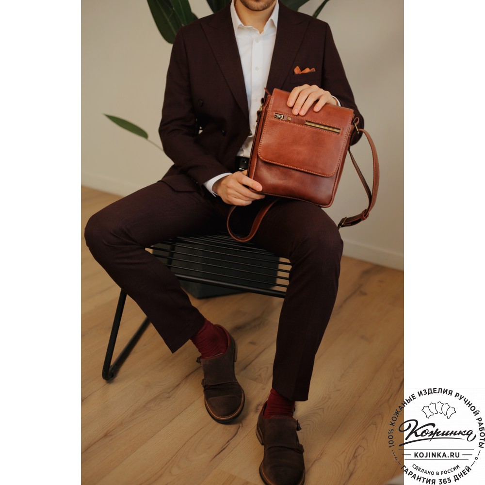 Мужская кожаная сумка "Вильнюс" (коричневая)